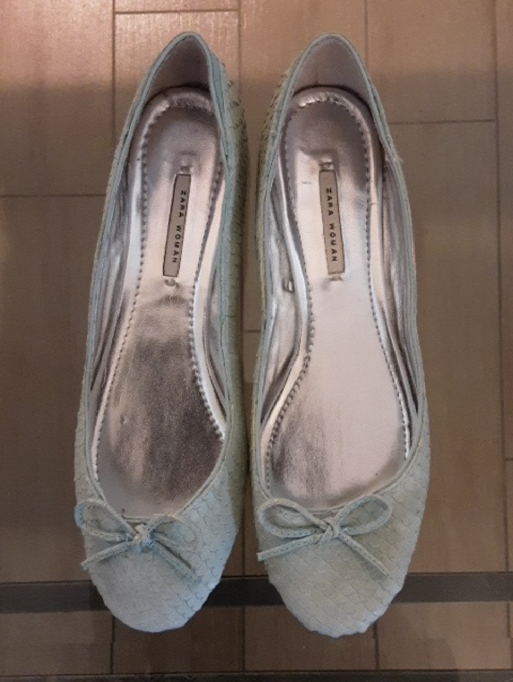 Zara Mint Green Woven Ballet Flats with Bow